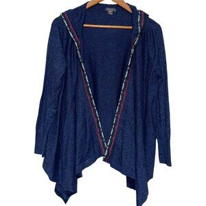 Eddie Bauer Women's Sweater Hooded Open Front Cardigan Blue Large Office Casual